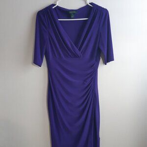 Lauren Ralph Lauren Amethyst Purple Draped Dress, Fitted Cut, Chic -Size4-